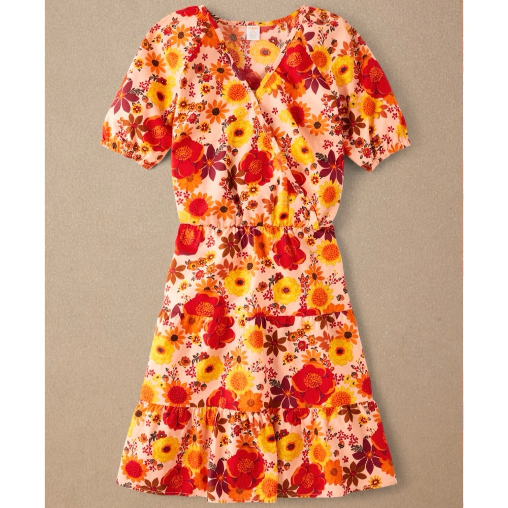 Floral Print Cotton Tiered Short Sleeve Peasant Dress Gymboree Harvest Size L